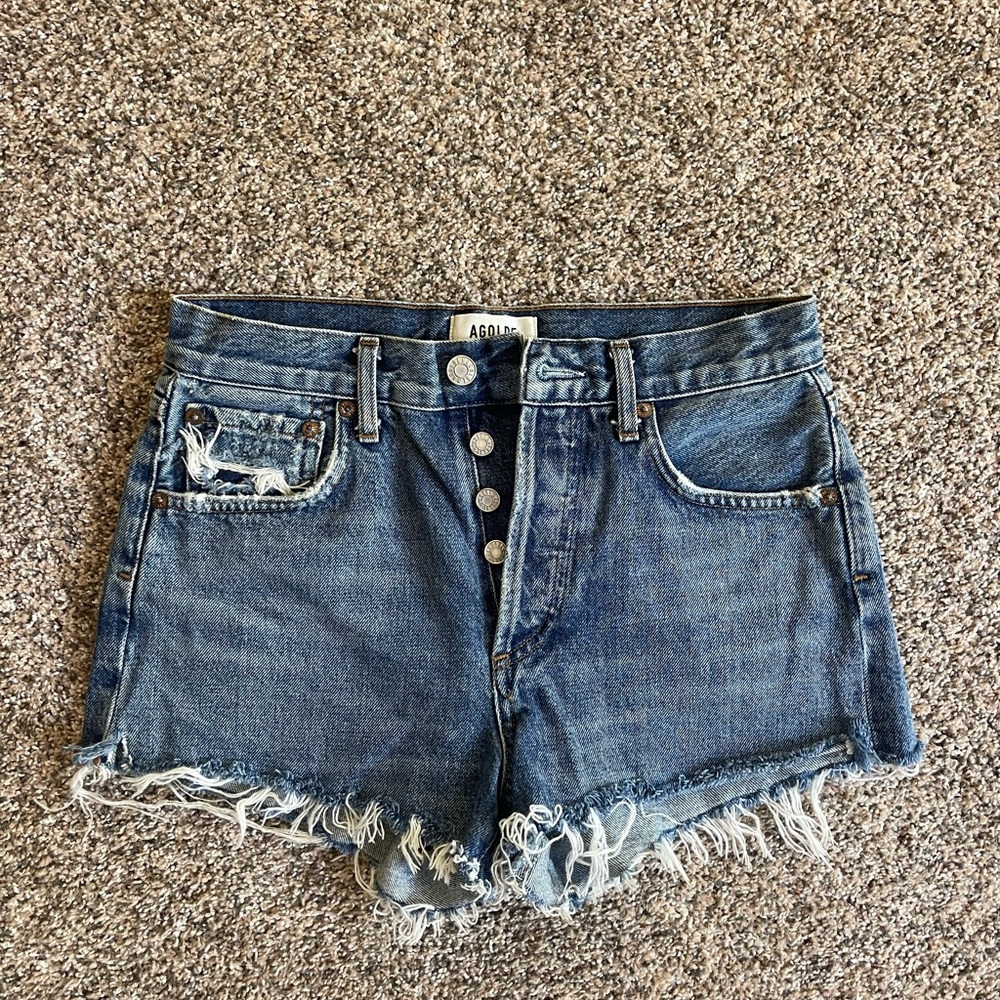 Agolde Distressed Blue Jean Shorts